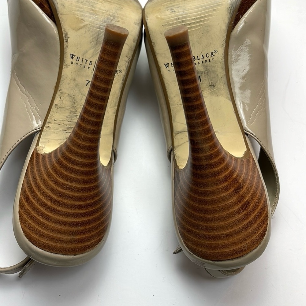 WHBM TAN OPEN TOE SLING BACK HEELS - Picture 10 of 10